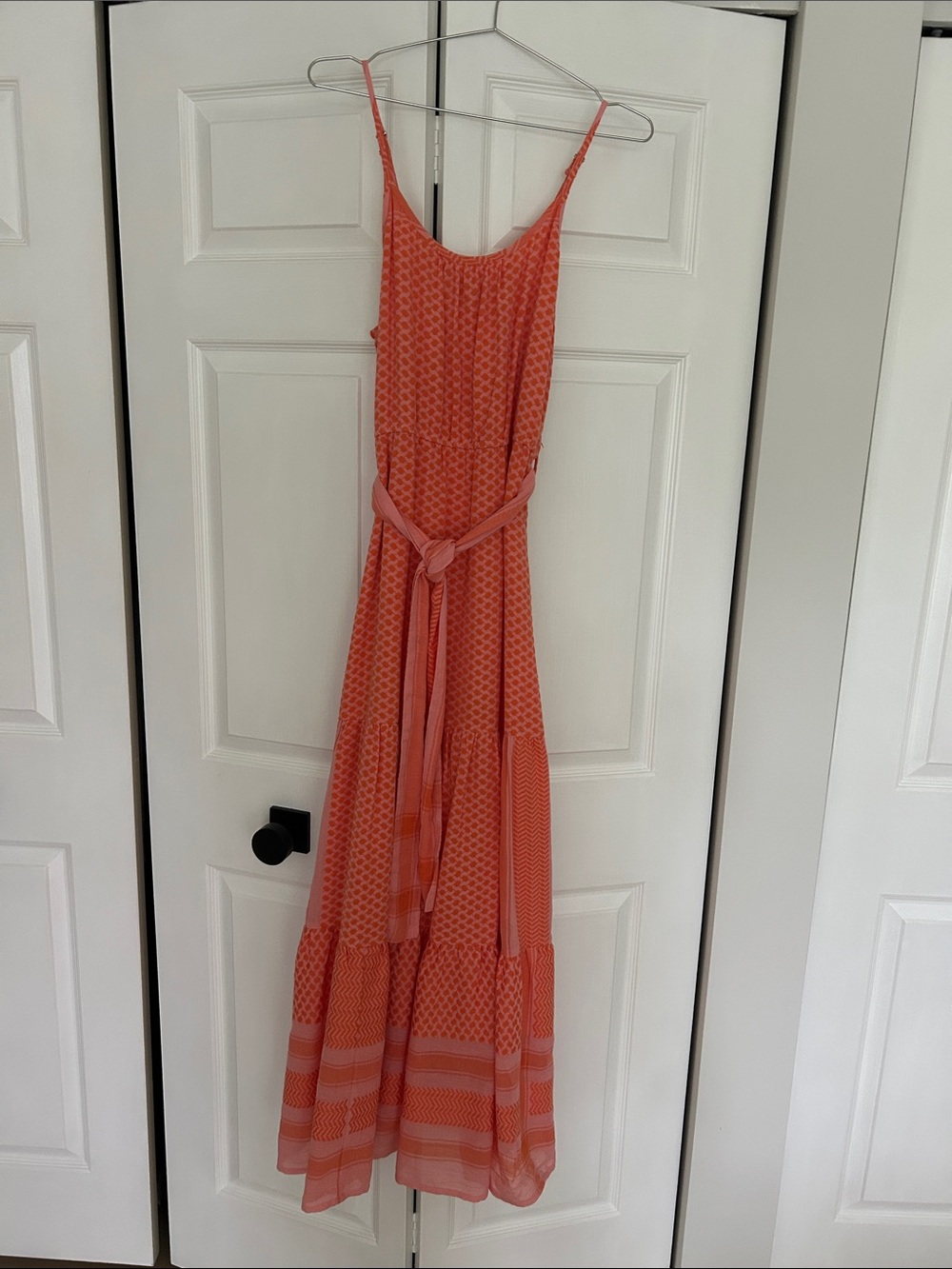 Cecilie Copenhagen Coral Printed Spaghetti-Strap Maxi with Sash